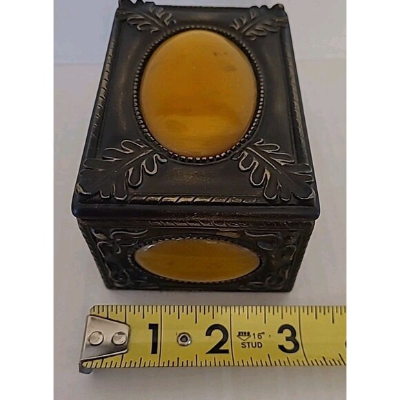 Vintage Art Deco Bakelite Trinket Box Lid Bronze Yellow Gold 4.5"  X 3" Quoizel - Picture 9 of 10